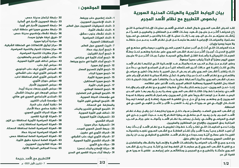 الروابط الثورية عن التطبيع مع نظام الأسد - حرية برس Horrya press